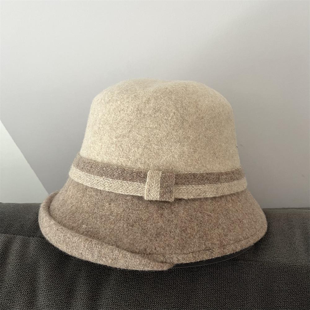 Wool hat women's autumn and winter elegant top hat small edge versatile face small high-end warm casual bucket hat