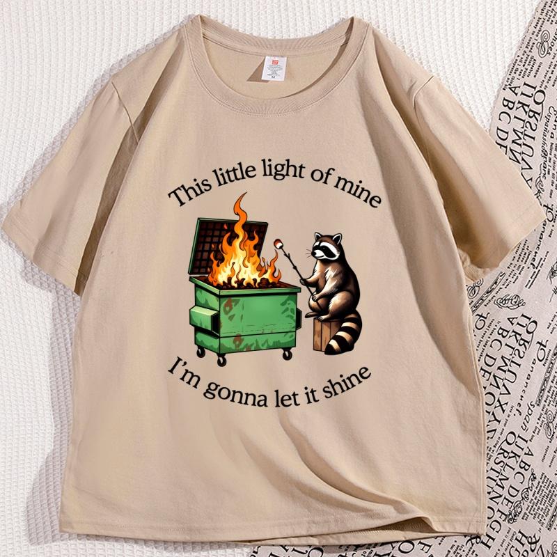 Funny Dumpster Fire Raccoon Tshirt Mental Health Tee Shirt Casual Cotton Short Sleeve Tshirt Streetwear Loose Mens Clothes