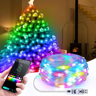 Lucine a LED con app Bluetooth, telecomando, RGBIC, colori da sogno, luci a LED USB, per feste, matrimoni, decorazioni natalizie per interni, luci da giardino