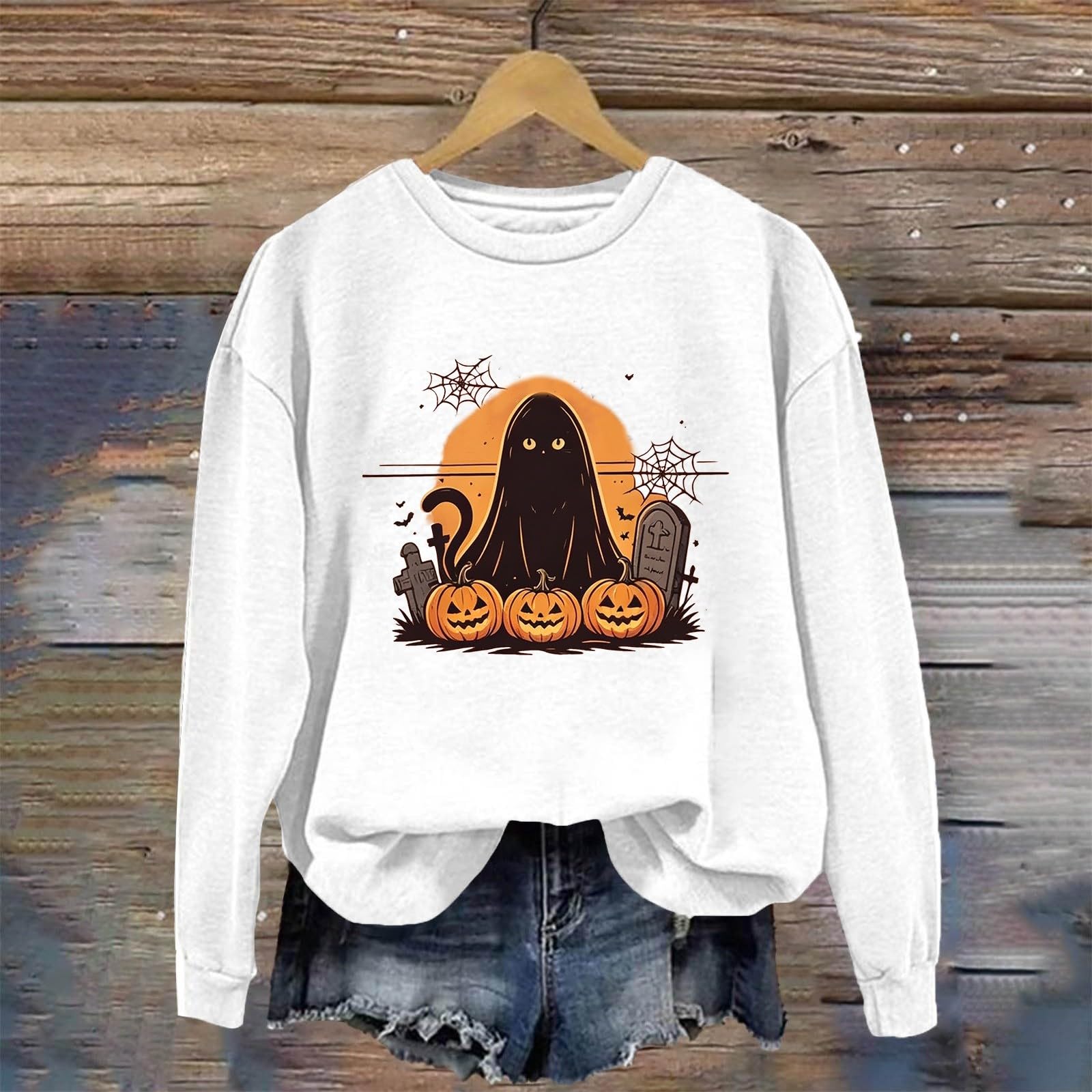 Ladies fashion casual Halloween printed pullover sweater L бежевый