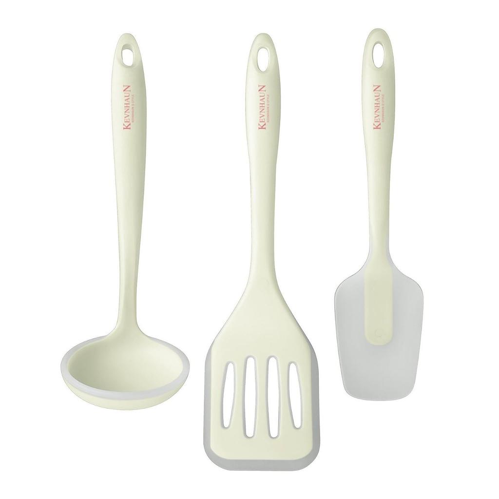 Kevnhaun Silicone Kitchen Tool 3-Piece Set Turner Ladle Spatula White Can Scoop Cleanly Without Scratching Pans Pots Heat Resistant Non-slip Excellent