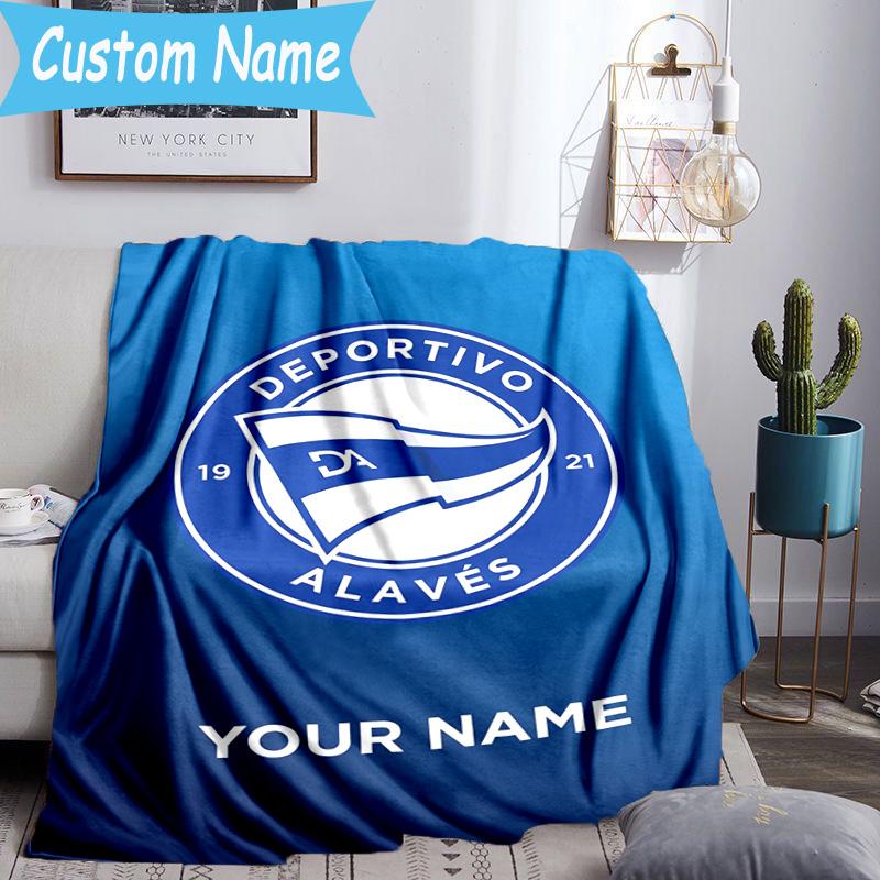 Custom Name Deportivo Alaves Emblem Flannel Blanket, Use for Birthday/Holiday Gift, Soft Blanket for Sofa/Bed/Camping/Office, Home Decor