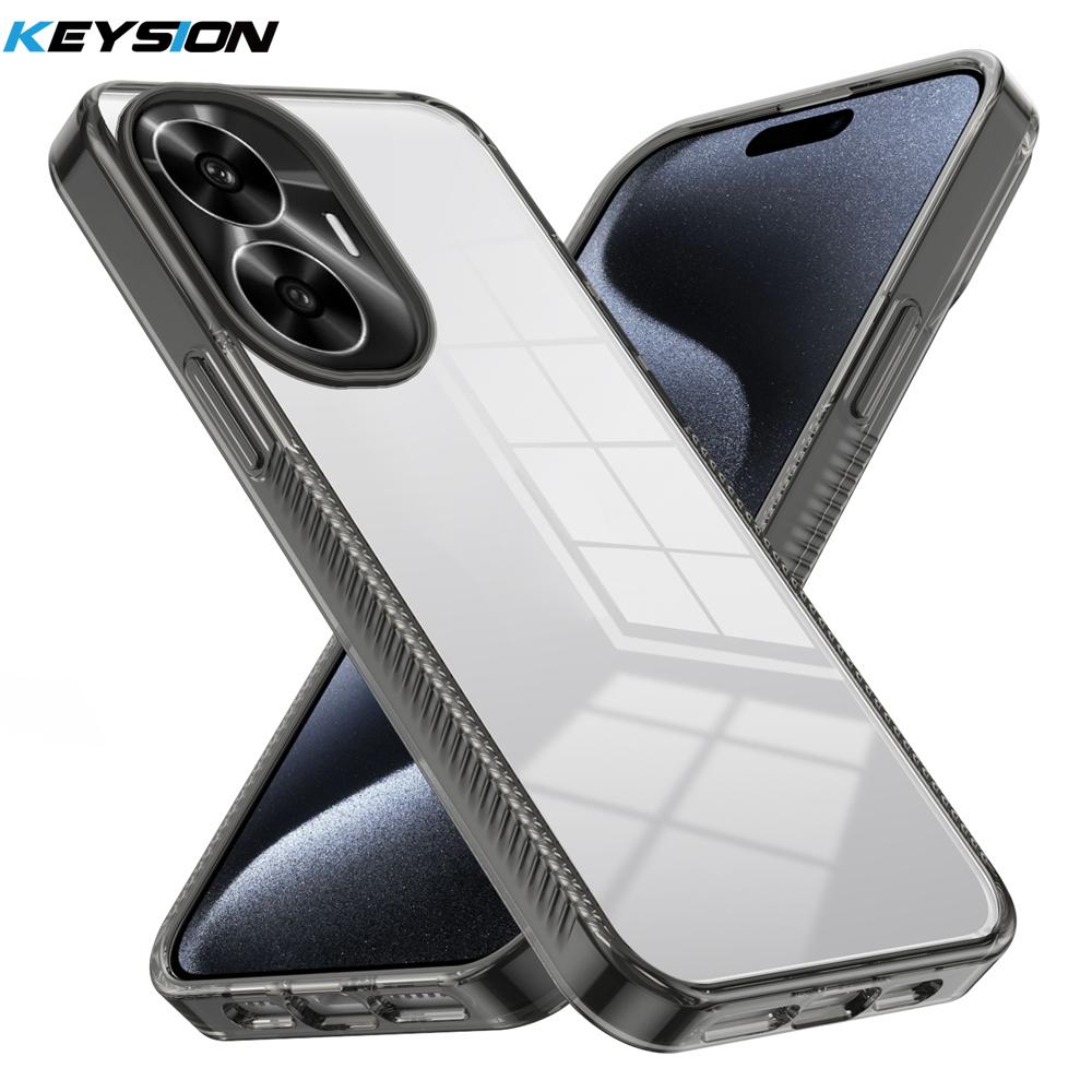 KEYSION Transparent Case for Realme C55 Soft TPU+PC Anti-slip HD Clear Shockproof Phone Cover for OPPO Realme C53 C51