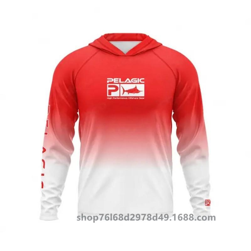 Mens UPF 50 Quick-Dry Fishing Shirt With Hood Long Sleeve Sun Protection Top Outdoor Angling Wear