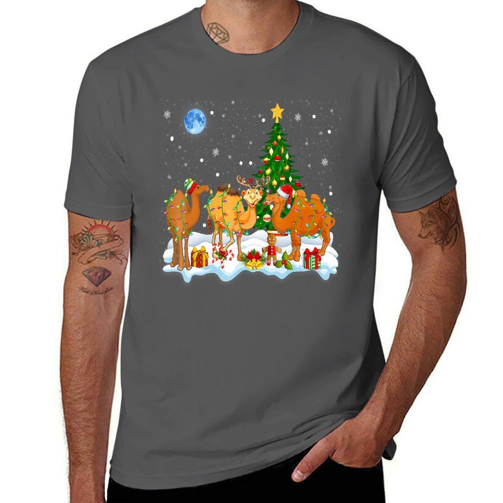 

Santa Elf Reindeer Camel Funny Christmas Lights Alpaca Lover T-Shirt man graphic t shirt T-Shirt 4XL