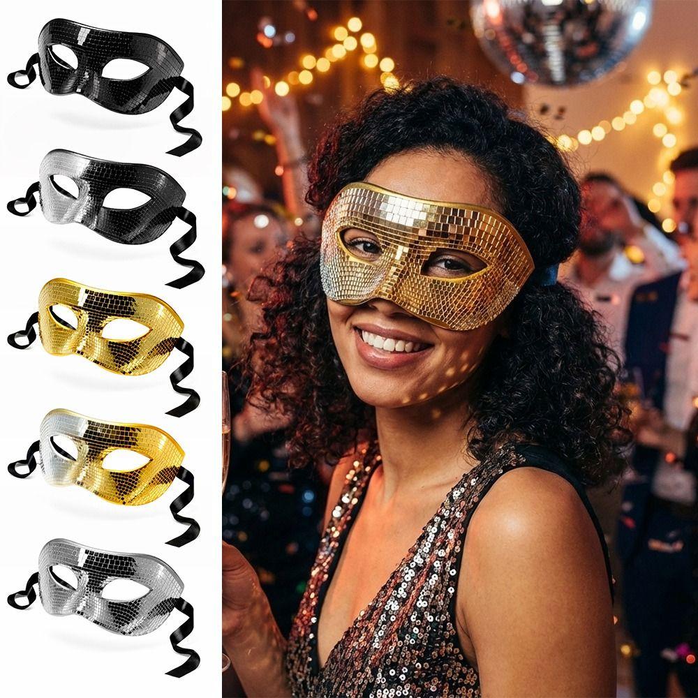 Fashion Bright Ball Glitter Face Mask Mirror Eye Covers Party Props Eye Mask Silver Masquerade Ball Mask Halloween