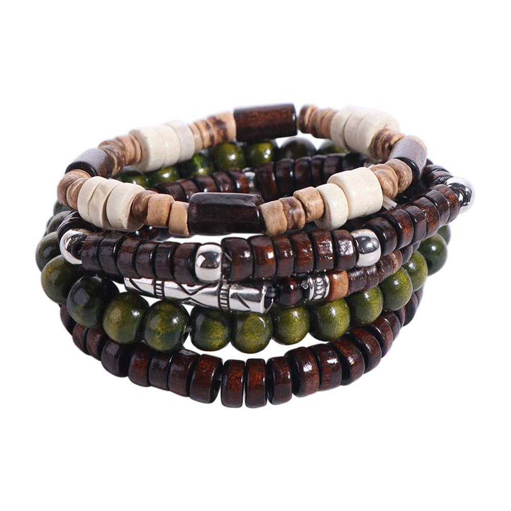 5/6 Pcs/set Fashion Wood Men Bracelets Ethnic Style Handmade Bead Bracelet Set Jewelry Bohemian Style Hand Ring Girls