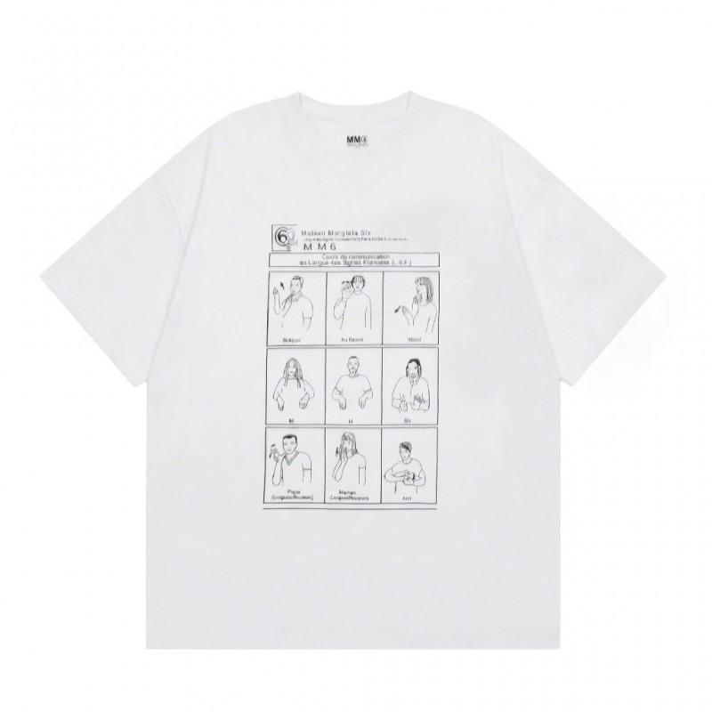 Digital Print MM6 Cotton T-Shirt Men Women Short Sleeve Casual Top 230g