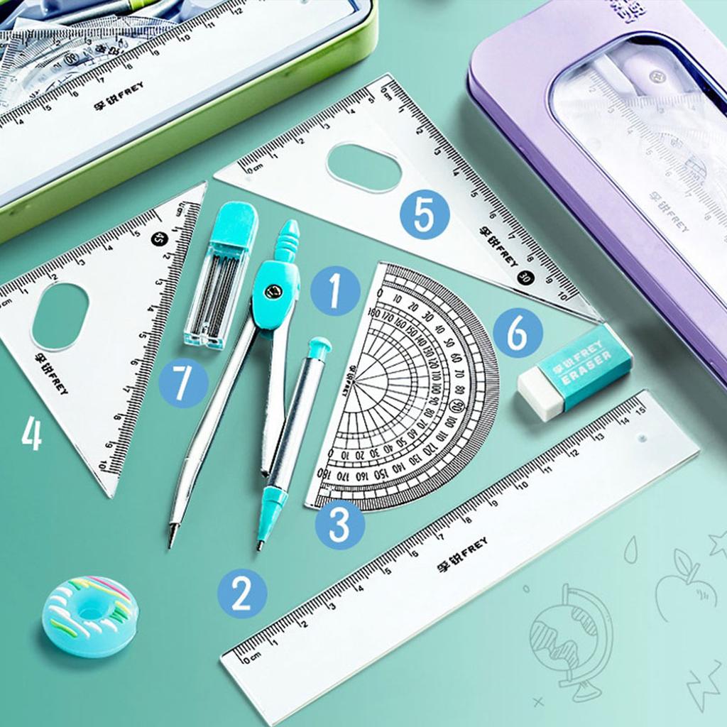 Back To School 7 Pcs/set Mathematical Rulers Set Professional Compass Ruler Multi-function Drawing Tools Students Stationery