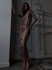 2026 Women's Sexy Leopard Print High Waist Slim Fit Dress with Long Sleeves & Round Neck