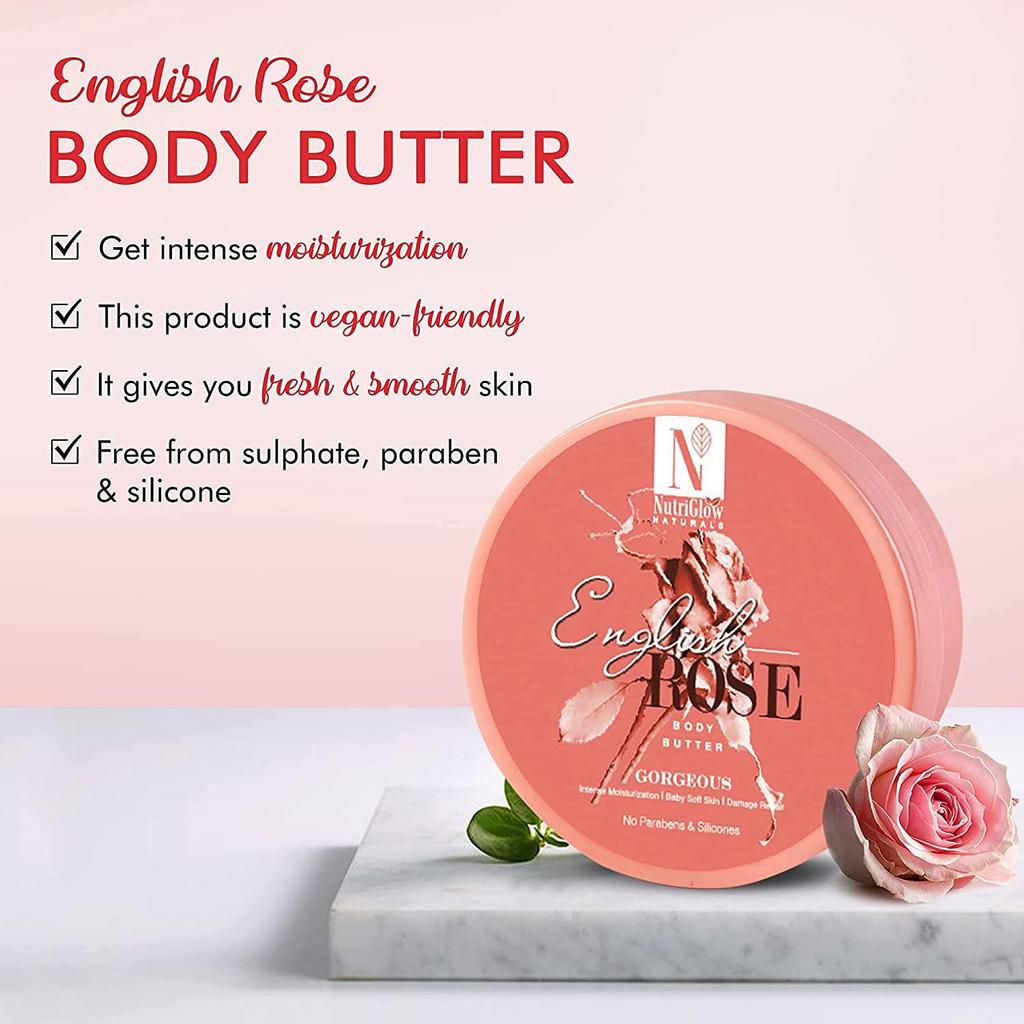 NutriGlow Natural's English Rose Body Butter With Rose Extracts Deep Nourishing