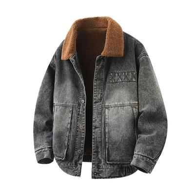 2025 Winter Men Fleece Denim Jacket Men High Street Washed Distressed Jacket Men Thick Padded Padded Jackets Plush Outerwear Man