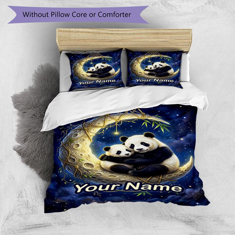 3PC Custom Name Panda Moon Night Sky Bedding,soft and breathable,2D Flat Print,room decor.,Poster Three-piece set,Soccer Three-piece set,Art,Poster,So