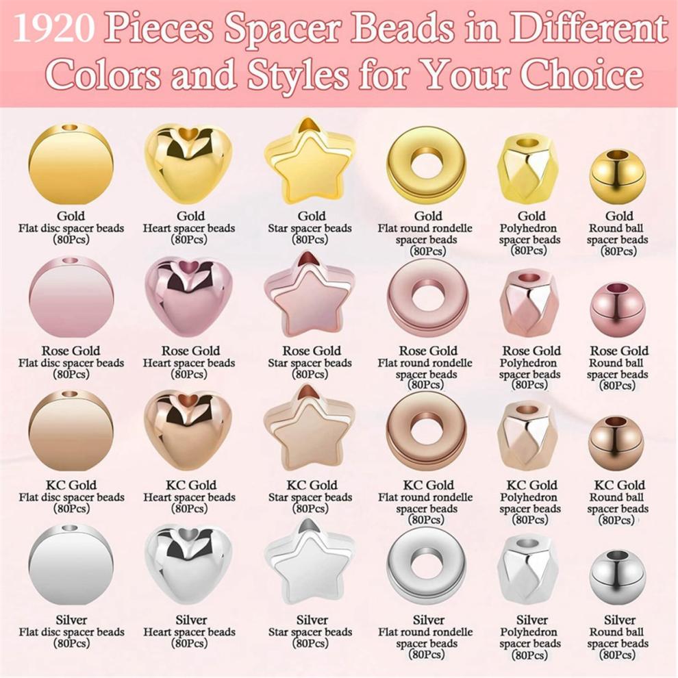 1920PC Spacer Beads Set, Assorted Round for Jewelry Making