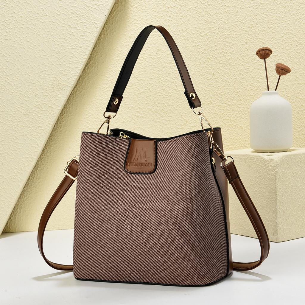Bucket Bag New Solid Color Splicing Handbag Fashion Shoulder Messenger Bag Women's Bag