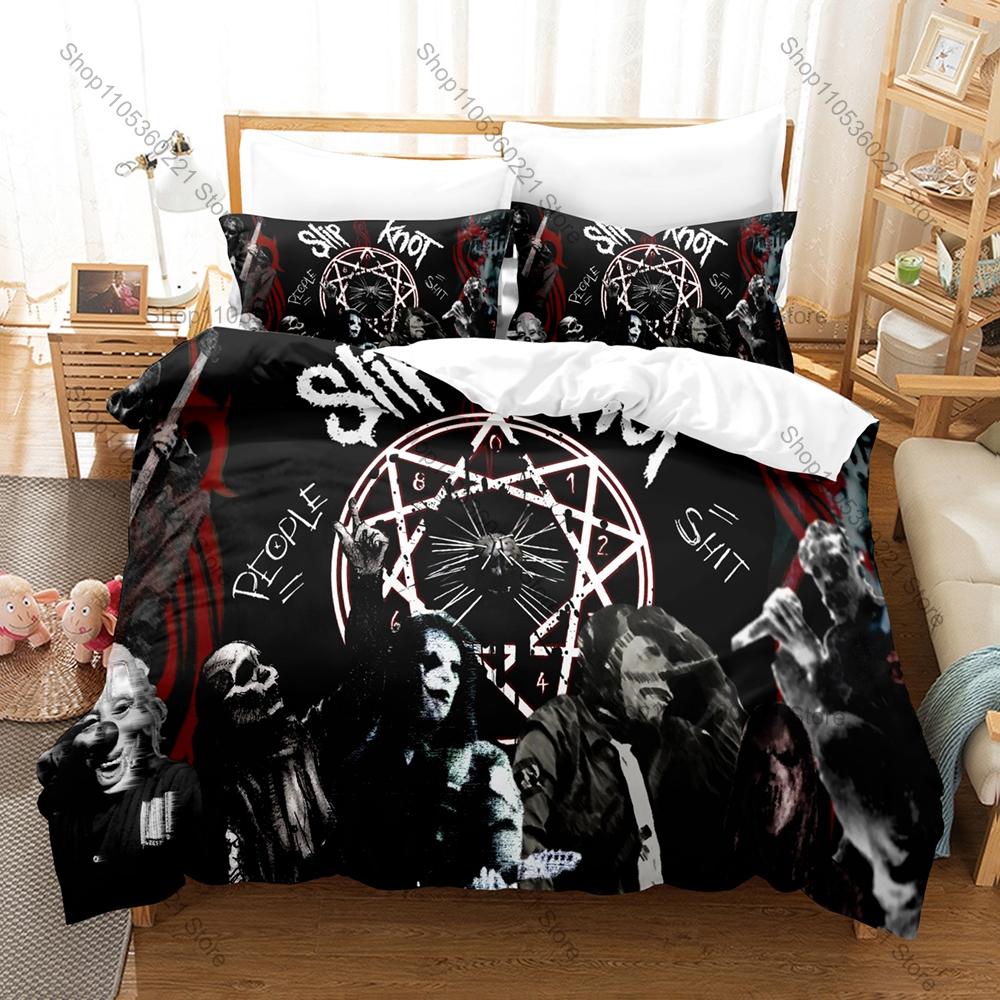 Slipknot 3PCS Bedding Set, Duvet Cover + 2 Pillowcases, Nu Metal Band Print Soft Microfiber for Rock Music Fans Decor