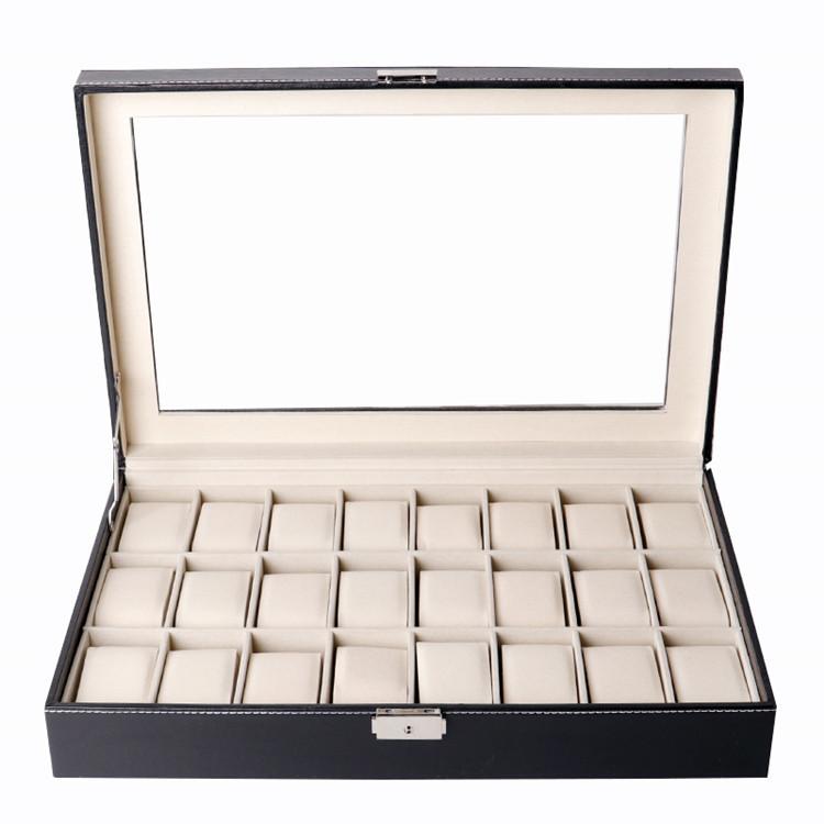 12 rom Skinnklokkeboks Utstillingsveske Holder Svart Oppbevaringsboks Glass Smykkeorganisator for Menn og Kvinner Beste Gaveeske