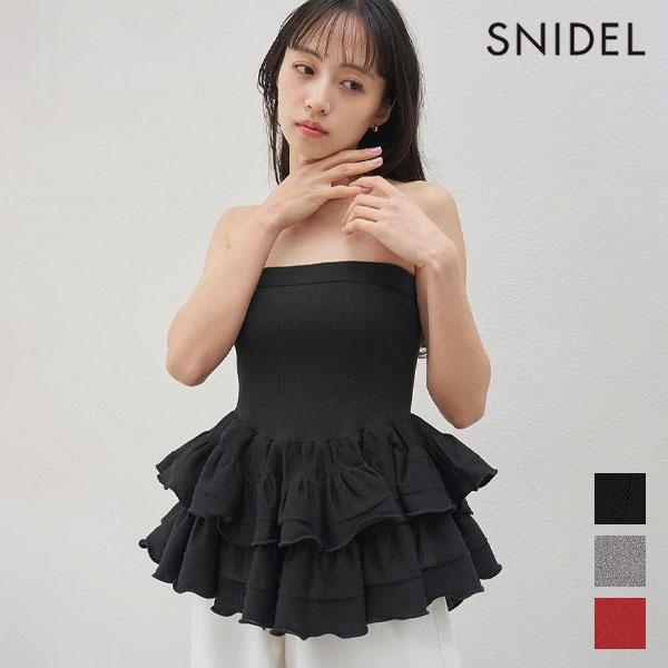 SNIDEL Tops 26 Spring/Summer Ruffle Tiered Bear Knit Pullover Mid Length Bare Top Ruffles swnt262056