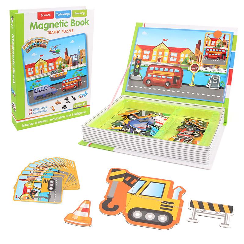 Funny Children's Intelligent Magnetic Book 3D Cartoon Puzzles Jigsaw Brain Training Game Educational Toys for Kids Gift Xmas Toy