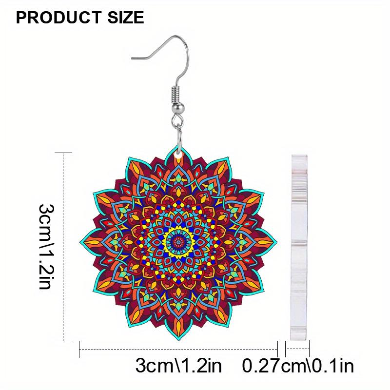 Red/Green Bohemian Mandala Acrylic Earrings for Women Colorful Fashion Earrings Novel and Elegant Earring Jewelry for Holiday Party