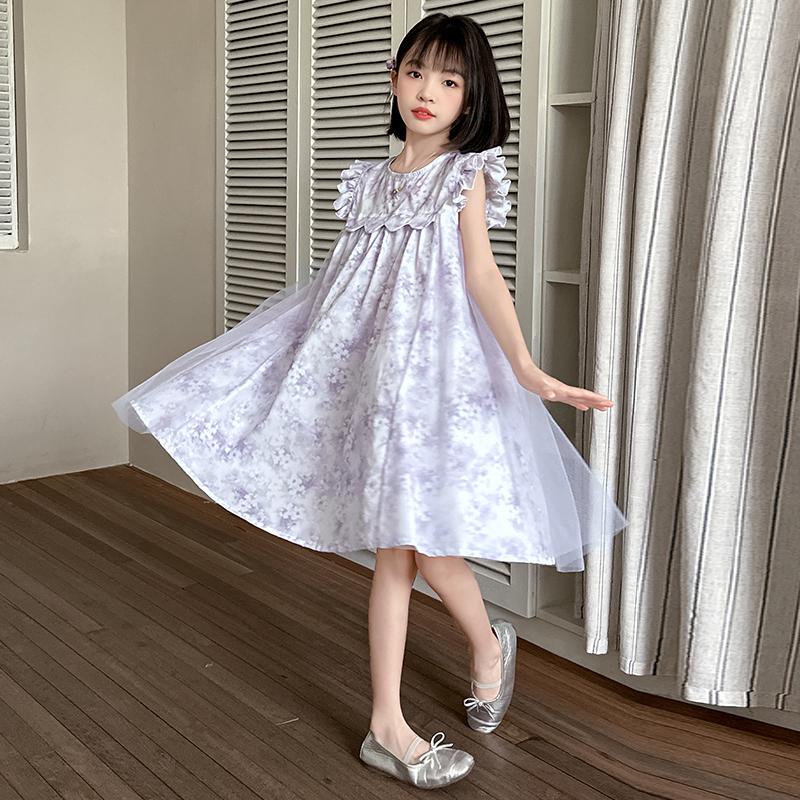 Girls' Dress 2026 New Summer Western Style Children's Clothing Little Girls' Floral Skirt Summer Yarn Skirt Children's Princess Skirt