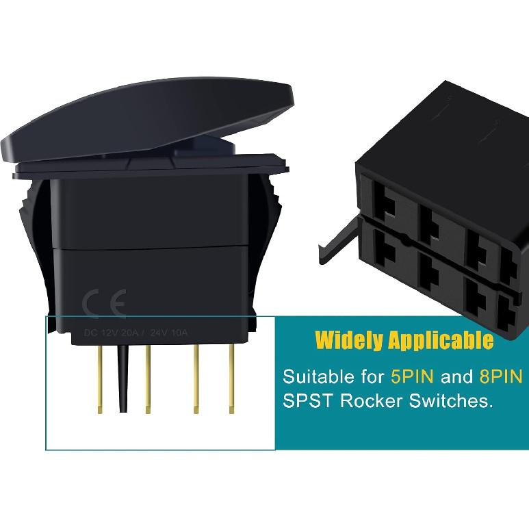 GI1407 Lot/Sets 6.3mm 14-16AWG Female Gold Spade Terminal Connector + Rocker Switch Plug Connect Box Socket ARB Carling (4 Sets)