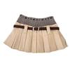 2025 Autumn High Waist Pleated Knit-Corduroy Skirt with Belt
