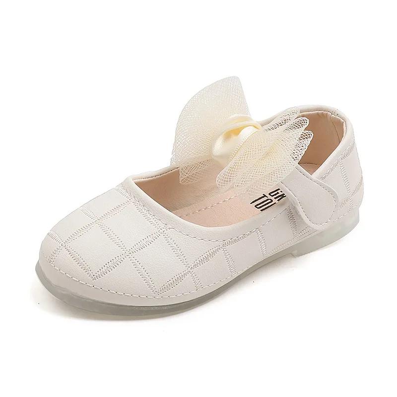 

Sweet Girl Princess Shoes Fashion Sewing Plaid Baby Shoes Kids Party Child Dance Lace Bowknot Little Girls Leather Shoes I07273 22 бежевий