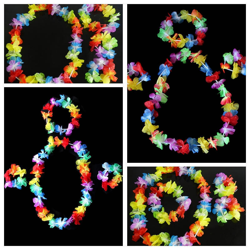 4 Pcs/Set Hawaiian Tropical Hula Luau Grass Dance Head Neck Wrist Garland