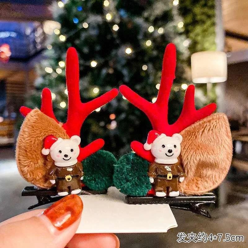 2 Pcs/set of Christmas Hair Clips Hair Accessories Sweet Party Antler Top Clip Women's Fashion Festival New Year Hairs Accessory