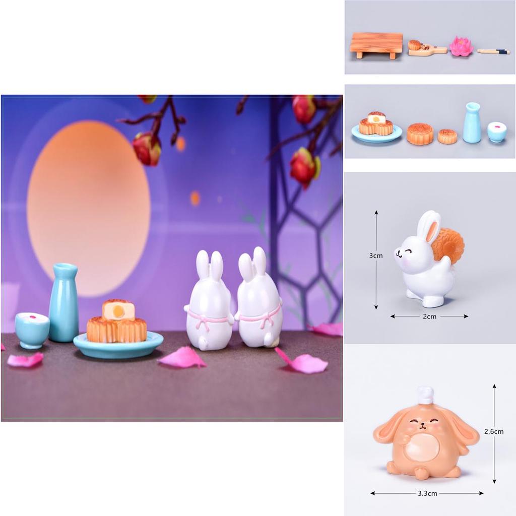 Adorable Diy Resin Rabbit Eat Mooncake Micro Landscape Decor For Mid-autumn Festival Celebration