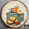 D Flat  pc InXCm D Flat Round Sign Vintage Plaque about Breakfast Snacks And Drinks Dessert Cafe Decorative Sign