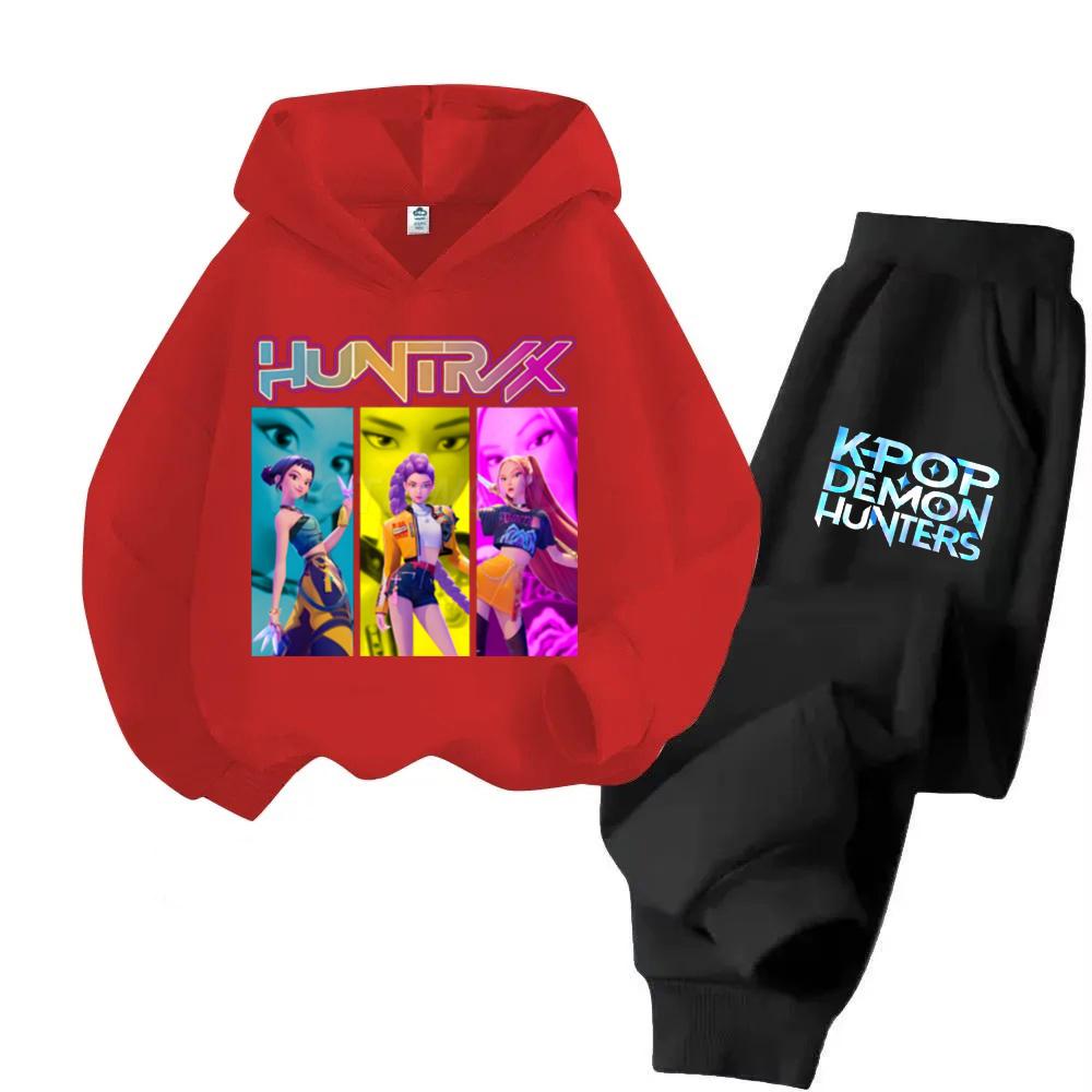 KPop Demon Hunters Hoodies + Pants Kids Autumn Sweatshirts Long Sleeve Pullover Girls Boys Comfortable Outfits