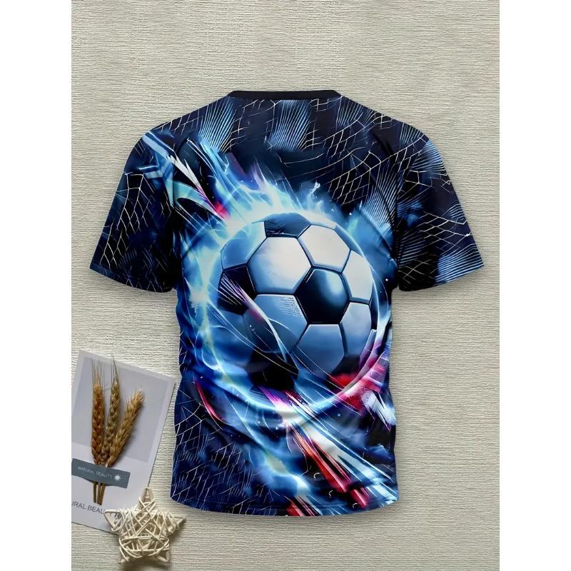 Herren Fußball Print T-Shirt Sportliches Kurzarm Rundhals T-Shirt für Sommer Outdoor Fitness Training Herrenbekleidung