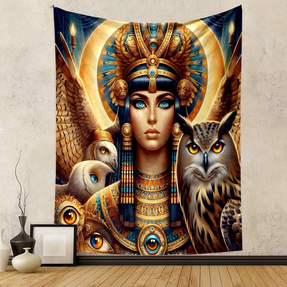 Egyptian Goddess with Owls and Wings Patterned tapestry home decor, suitable for bedroom and living room, gift