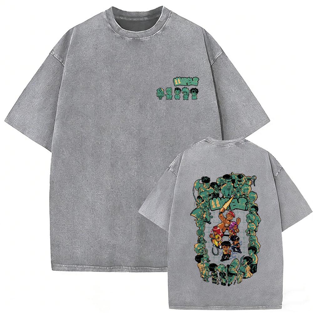 Maglietta Lavata Vintage Anime YuYu Hakusho Uomo Donna Abbigliamento Fumetto Oversize Uomo Hip Hop Magliette Retro Streetwear
