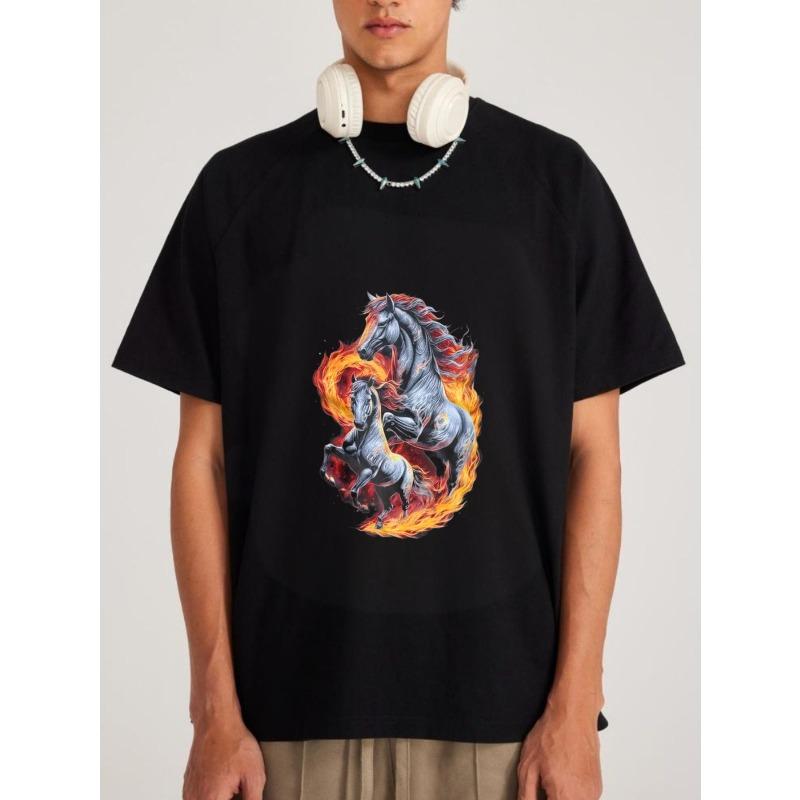 

Белая футболка с дизайном лошади и огня для повседневной носки XXXXL чёрный