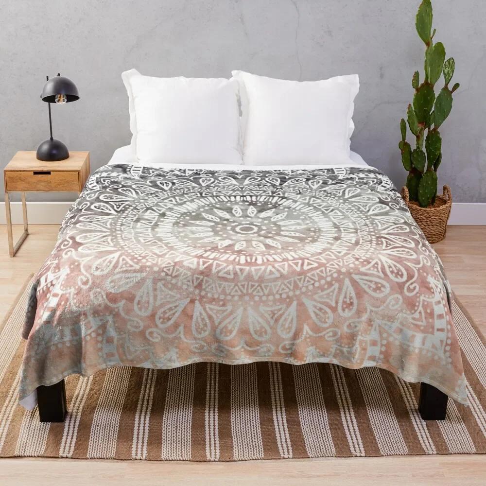 Mandala Throw Blanket Flannel Colourful Flower Pink Yellow Blue Boho Style Soft Warm Lightweight For Bed Sofa Couch King Queen