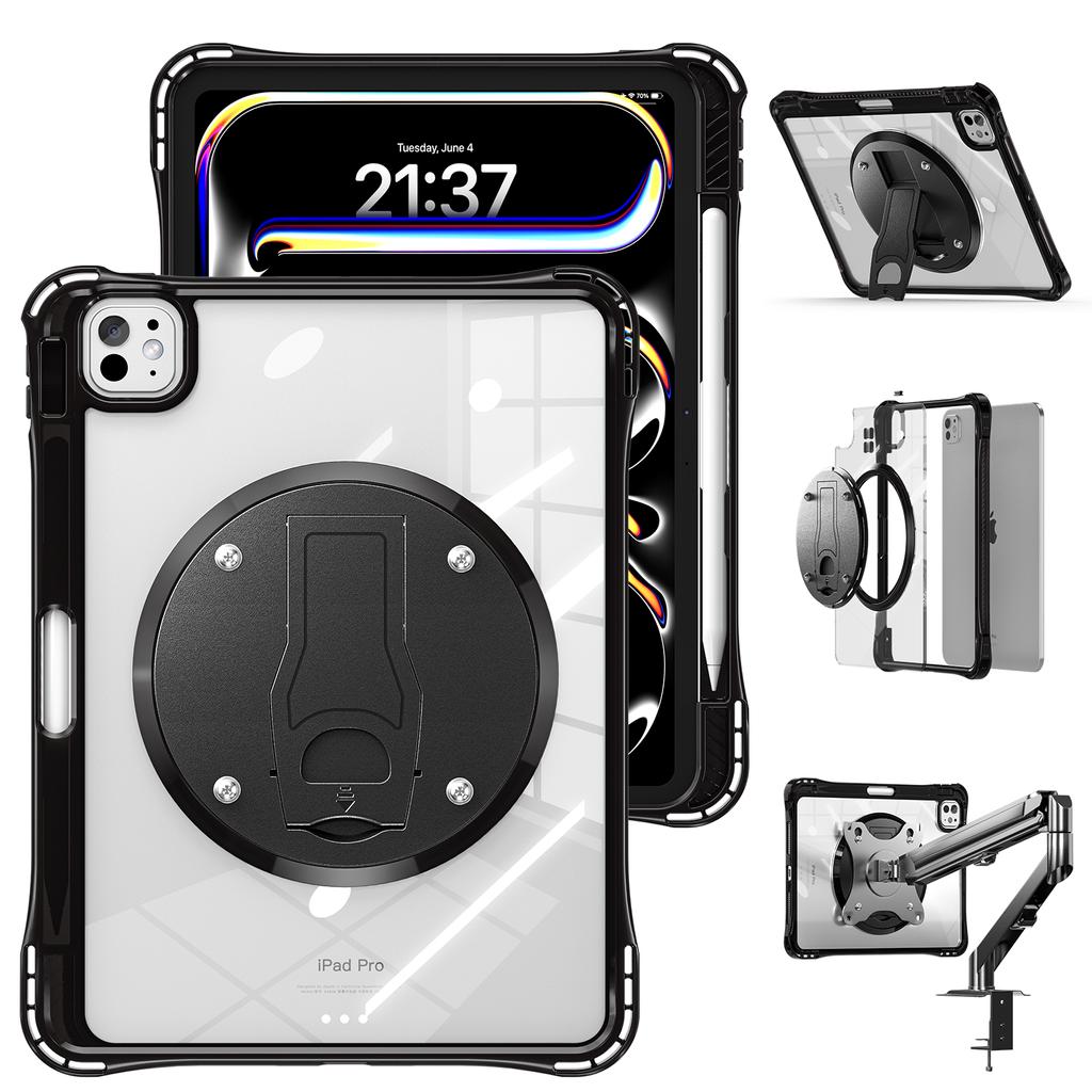 For iPad Pro 11 (2024) Clear Case PC+TPU+Acrylic Kickstand Tablet Back Cover