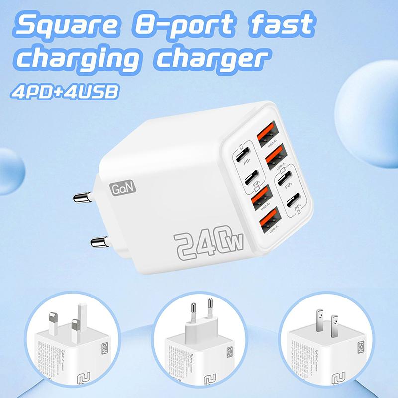 240W Gan Usb C Charger 8 In 1 Fast Charging Phone Charger Power Adapter For Eu/Us/Uk Plug Wall Charger