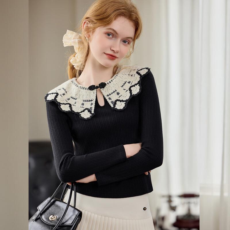 Women s Sweet Style Color Block Lapel Long Sleeve T-shirt XL