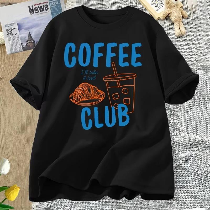 New Spring Womens Casual Round Neck Short Sleeve Coffee English Print TShirt Minimalist Design Versatile Daily Wear