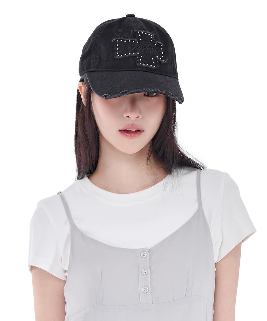 Alkialka Distressed Patch Ball Cap (Black Denim)