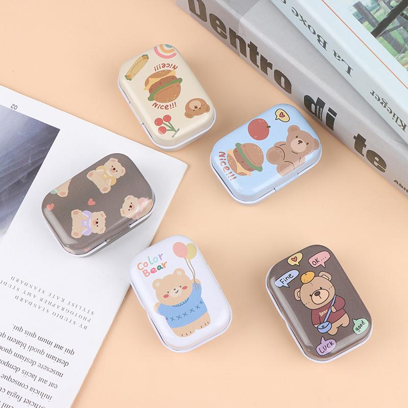 Mini Bear Tin Trinket Jewelry Coin Box Tinplate Storage Case Small Rectanie
