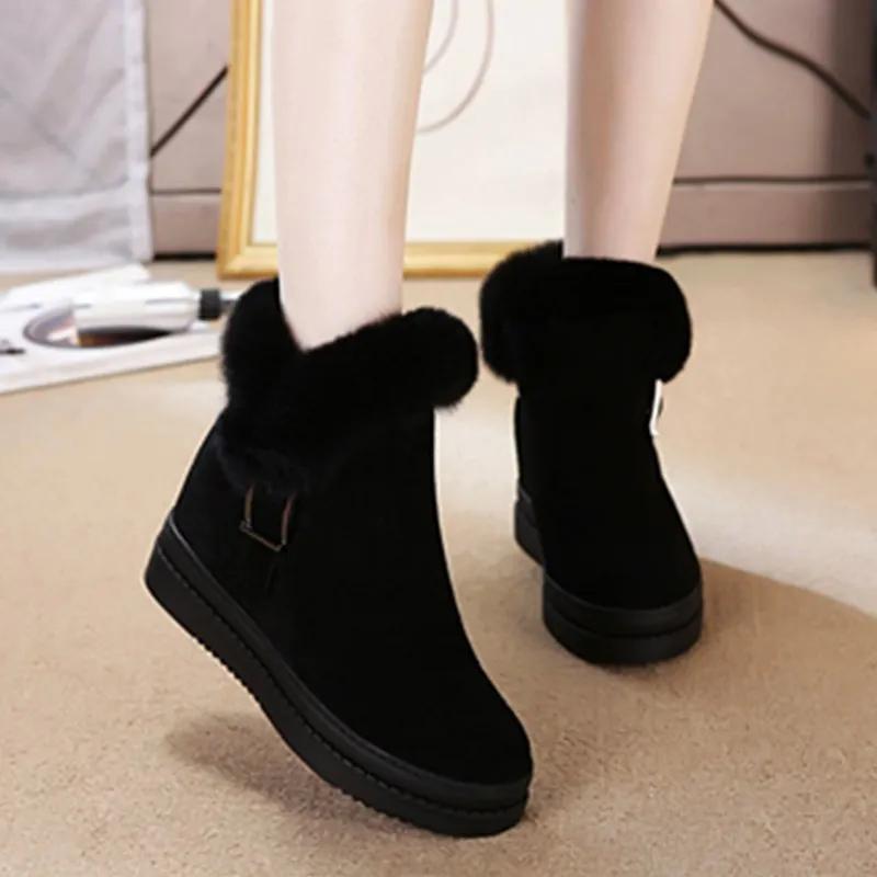 7.5CM Suede Genuine Leather Women Ankle Snow Boots Platform Wedge Fur Plush Warm Women Winter Shoes Zipper Hidden Heels Shoes