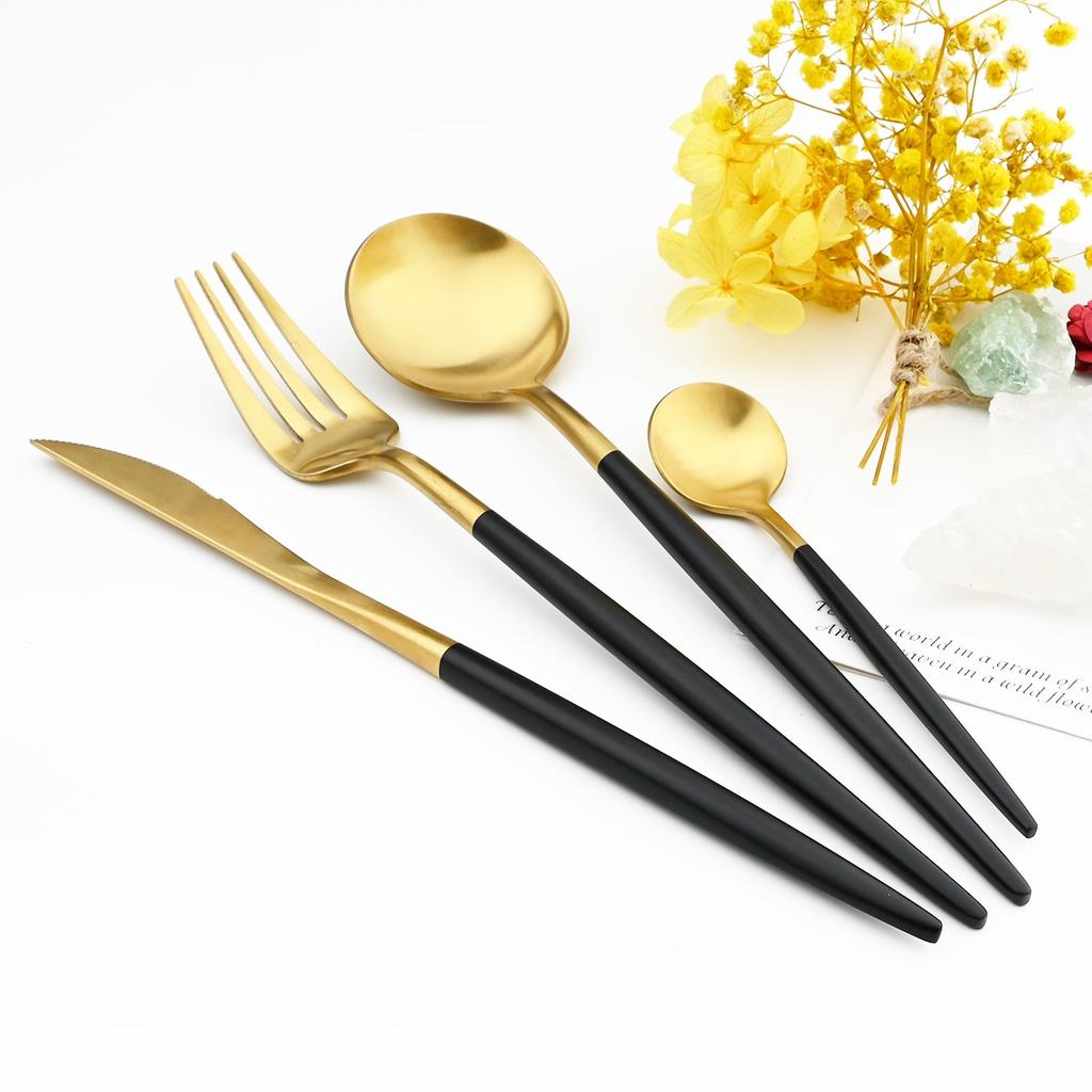 4Pcs/Set Matte Gold Dinnerware 18/10 Stainless Steel Cutlery Set Knife Fork Coffee Spoon Tableware Kitchen Silverware Flatware