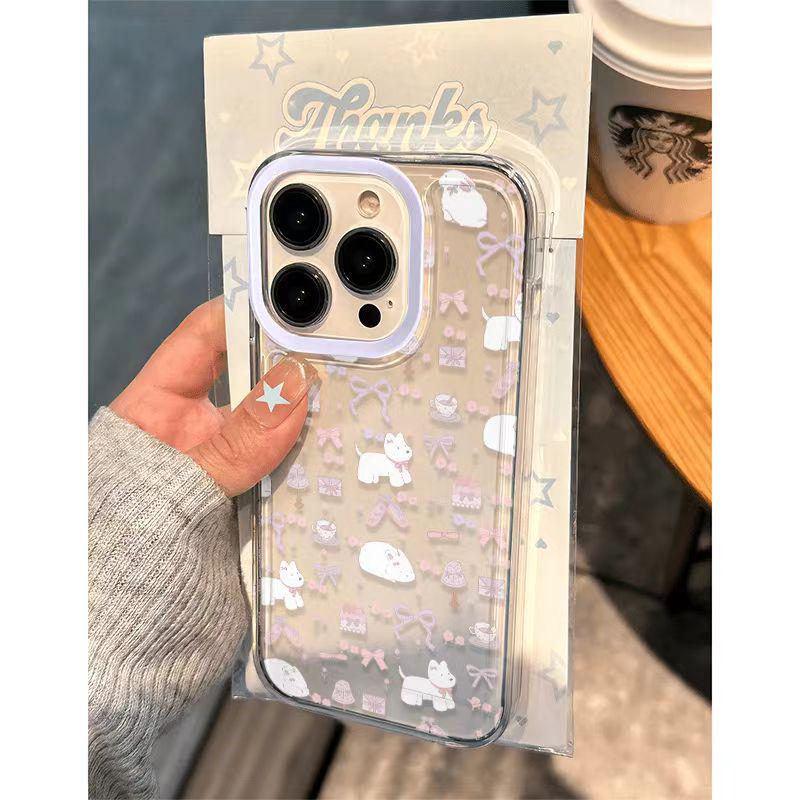 Purple Bow Puppy Case for iPhone 12-16 PRO MAX: Full Coverage, Soft, Drop-Proof