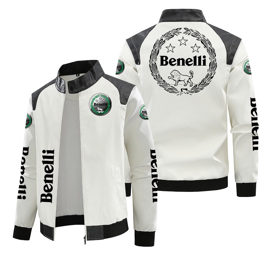 [European size velvet] Beinelli locomotive logo leather jacket large size printed autumn and winter jacket pu high-end men's clip
