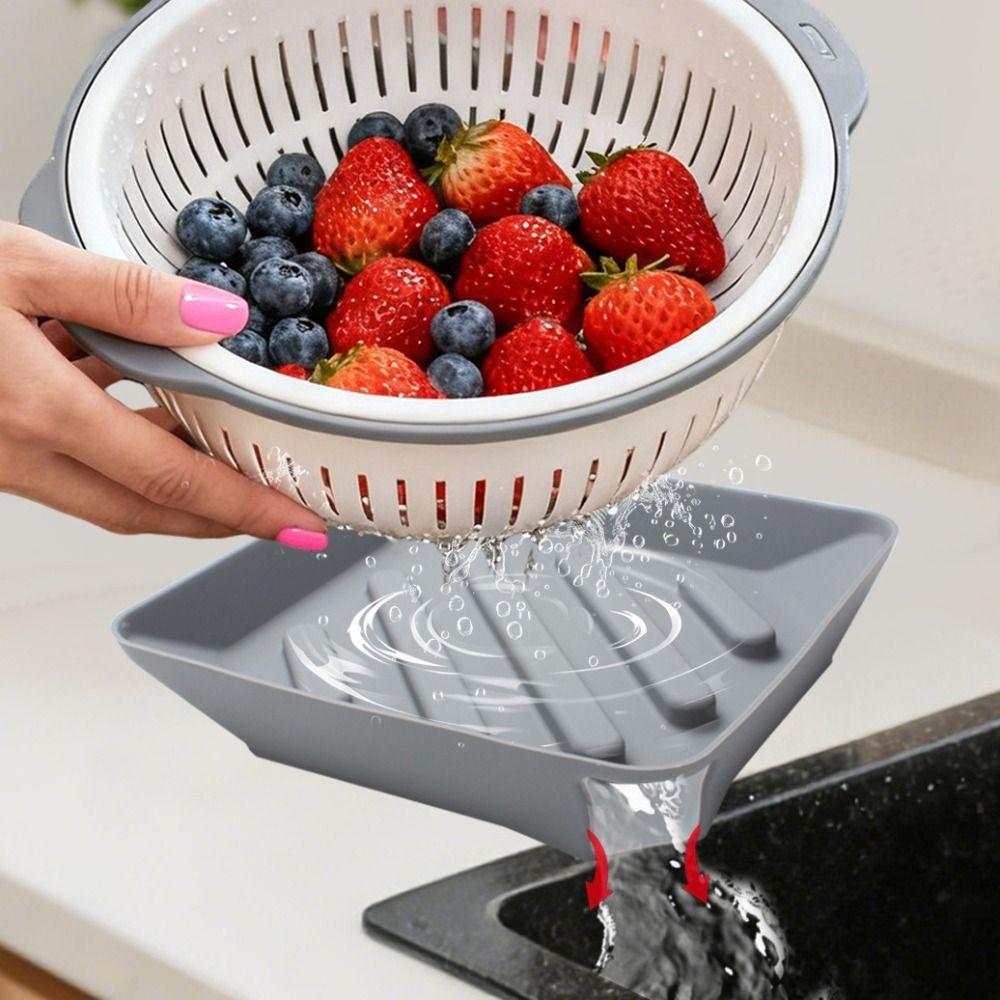 Durable Silicone Dish Drain Pad Square with Spout Sink Sponge Holder Heat Resistant Non-Slip Dish Rack Mat Cooking