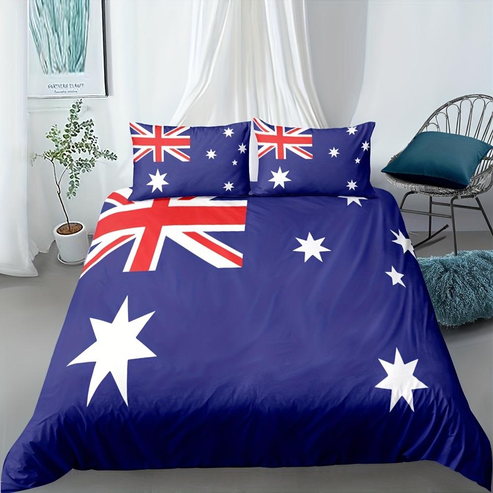 Zestaw poszwy na kołdrę z nadrukowaną flagą narodową Australii Zestaw pościeli z mikrofibry na wszystkie pory roku, miękki i oddychający Do sypialni, pokoju w akademiku